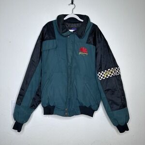 Vintage MAC Tools Racing Color Block Bomber Jacket Quilted Green Sz XL ?